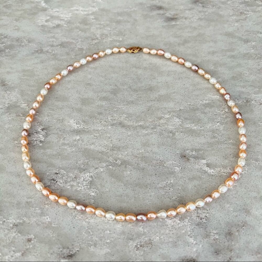 WW 14K Yellow Gold Pink Pearl Necklace 18in